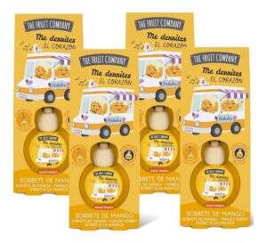 🤩 The Fruit Company. Pack de 4 ambientadores para coche aroma sorbete de mango. Otros aromas también rebajados.