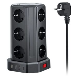 🆒 Torre regleta con interruptor de 12 tomas de corriente y 4 USB.