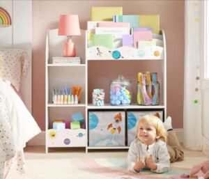 🖤 SONGMICS Organizador de Juguetes y Libros para Niños, Estantería de Almacenamiento Multifuncional con 2 Cajas, Gran Capacidad.