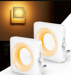🖤  Pack 2 pcs Luz Nocturna Infantil 1800K Ámbar, LED Automático con Sensor Crepuscular Incorporado.