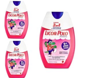 🖤 Pack de 3 Licor del Polo Pasta de dientes 2 en 1, Junior  6 años Sabor Fresa. 75ml.
