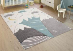 🖤 Paco Home Alfombra Infantil, Habitación Niño Color Pastel 3D Motivo Montañas Moderna,120