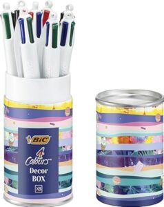 💫Bic, Bolígrafos Decor, Bic 4 colores caja decorativa, 8 bolígrafos con 4 puntas de 1.0 mm en colores azul, verde, rojo y negro, Crea papelería bonita 💫