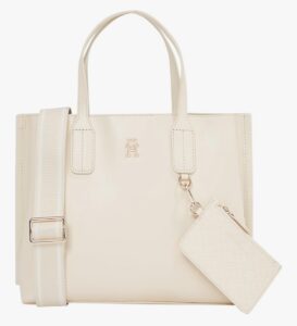 💥Tommy Hilfiger Bolso Tote Mujer Distinct Mini pequeño, Beige (Sugarcane), Talla Única