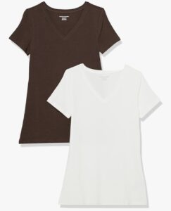 〽️Amazon Essentials Camiseta de Manga Corta con Cuello en Pico y Corte Recto Mujer, Pack de 2
