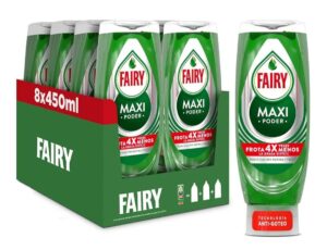 🟢 Fairy Maxi Poder lavavajillas liquido a mano. Pack de 8 botellas de 450ml.