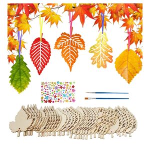 36 hojas de madera para decorar 🍁 con pinceles, cordones y pegatinas
