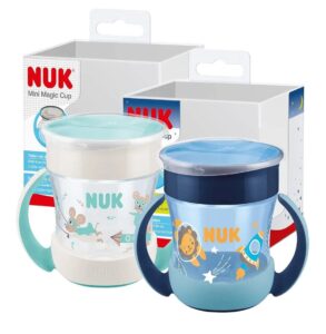 👶🏻 Nuk Mini Magic Cupón Night. Set de 2 tazas para sorber de 160ml. Con borde antiderrames 360° y brillo en la oscuridad.   6 meses.