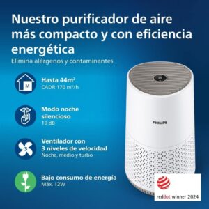 🐟 Purificador de aire silencioso y de bajo consumo Philips Serie 600 con filtro HEPA que elimina el 99,97% de los contaminantes