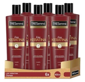 ⚡ Tresemmé Liso Keratina. Pack de 6 champús para pelo encrespado o dañado. Con aceite de marula y keratina.