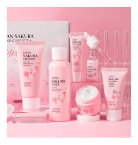 🌸 Sakura..6 piezas para Skincare coreano. Limpiador facial, tónico hidratante, suero, crema de ojos, crema hidratante y crema solar.