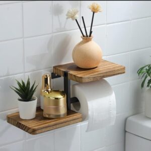 ✴ZUNTO Portador de Papel Higiénico con Estante de Madera