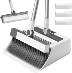 🐟 Escoba con recogedor, mango telescópico, limpiacristales y rodillo quitapelos