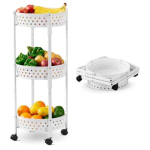 🍇🍍 Frutero plegable de 3 niveles, compacto y con ruedas.