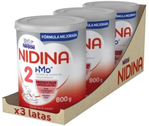 🖤 Pack de 3 Nestlé NIDINA 2 Leche de continuación en polvo para bebés a partir de los 6 meses, 800g.