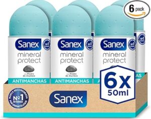 💫Sanex Mineral Protect, Desodorante Hombre o Mujer, Desodorante Roll-on, Anti Manchas Blancas, Pack 6 Uds x 50ml 💫