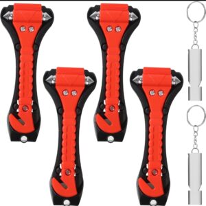 🐟 Pack de 4 martillos rompe cristales con cortador de cinturón   2 silbatos