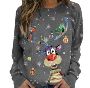 😀 Jersey Mujer Invierno de Navidad, Cuello Redondo Reno Ugly.
