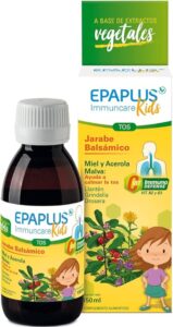 💫EPAPLUS Immuncare Jarabe Balsámico Niños, Ayuda a Calmar la Tos y al Mantenimiento de la Salud de las Vías Respiratorias, 150 ml, Sabor Frambuesa