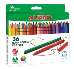 🖤 Alpino Estuche de 36 Rotuladores, Punta de 3mm, Tinta Lavable, Para Niños, Material Escolar y de Oficina.