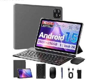 💻Tablet 11 Pulgadas Android 15 Tableta Gaming Octa-Core T615,4G LTE y 5G WiFi,36GB RAM  256GB ROM,Widevine L1,8000 mAh,Cámara 16MP 8MP, GPS,Tablet con Teclado,Gris