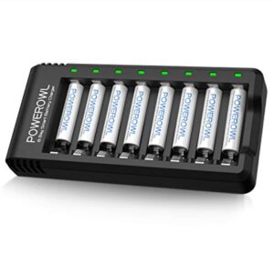 💥 Cargador de pilas Powerowl con 8 pilas recargables AAA